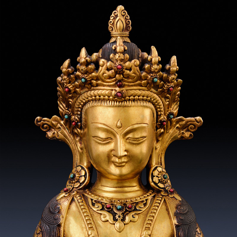 长寿盛凡佛像黄铜鎏金藏传密宗无量寿佛三尊摆件