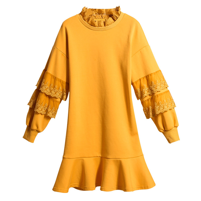 衣裙秋冬短款加绒加厚小个子韩版甜美气质荷叶连衣裙