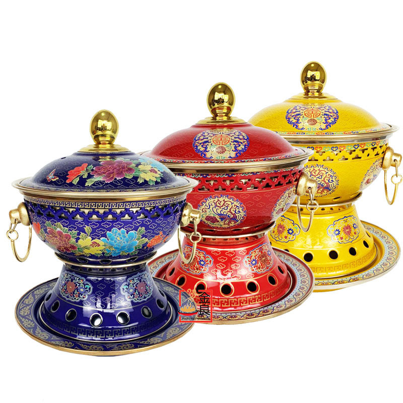 火锅珐琅单人纯铜景泰蓝铜锅酒精小火一人一位火锅