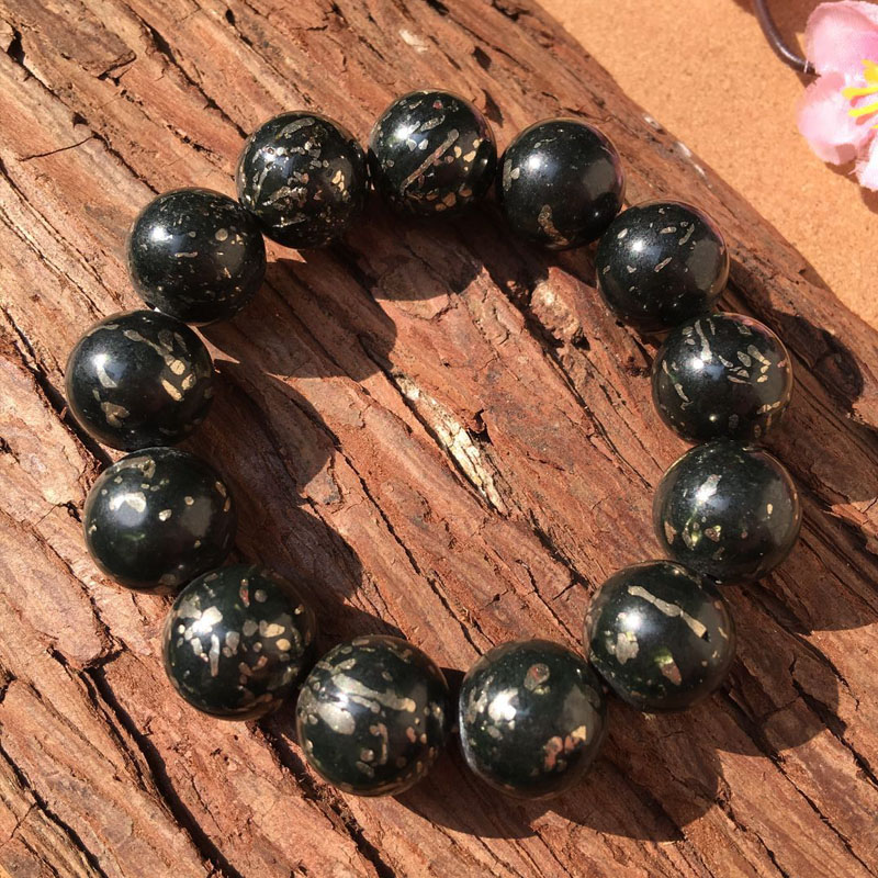 玉见美玉新疆和田洒金青玉佛珠手链金黄男女手饰