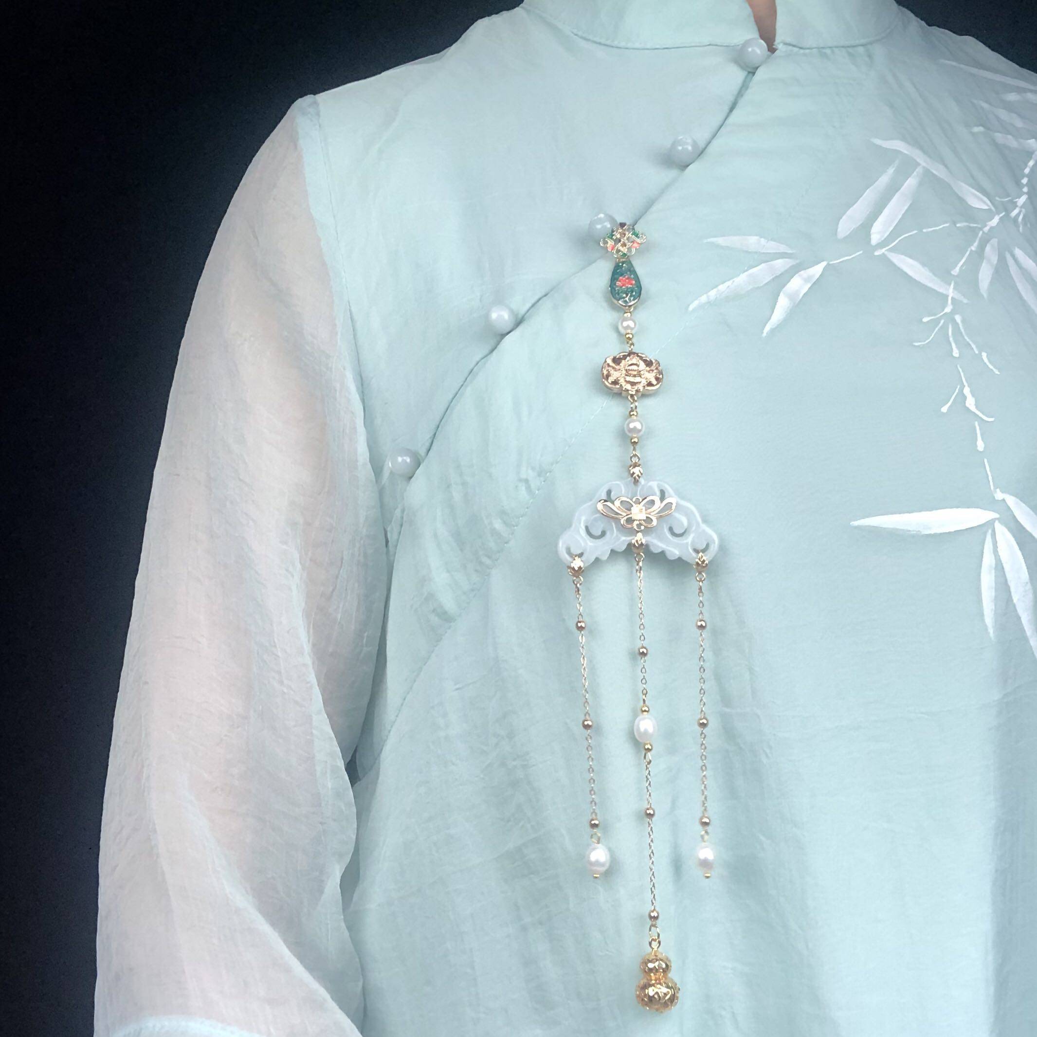 复古压襟挂件烧蓝如意翡翠汉服旗袍盘扣茶服其它首饰