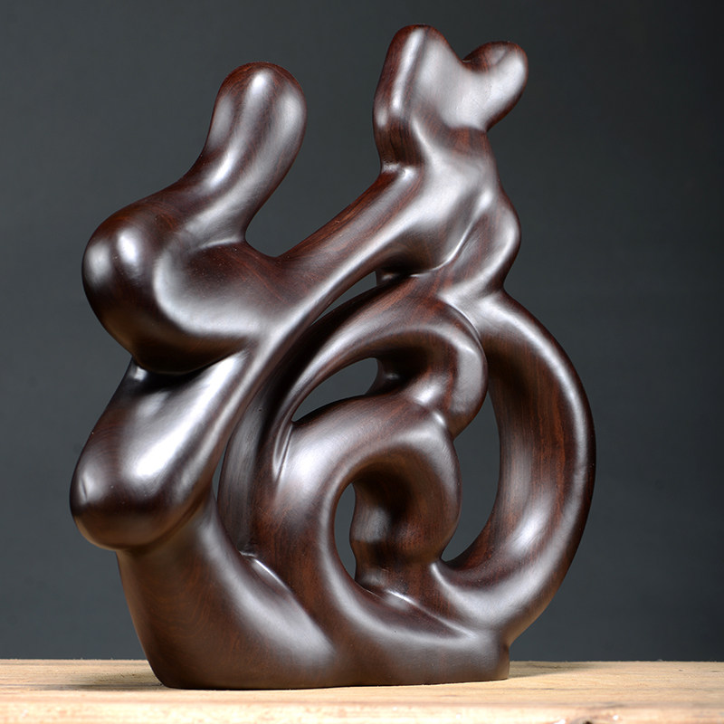 木雕黑檀实木家居装饰品根雕摆件创意简约摆设福字红木工艺术福字