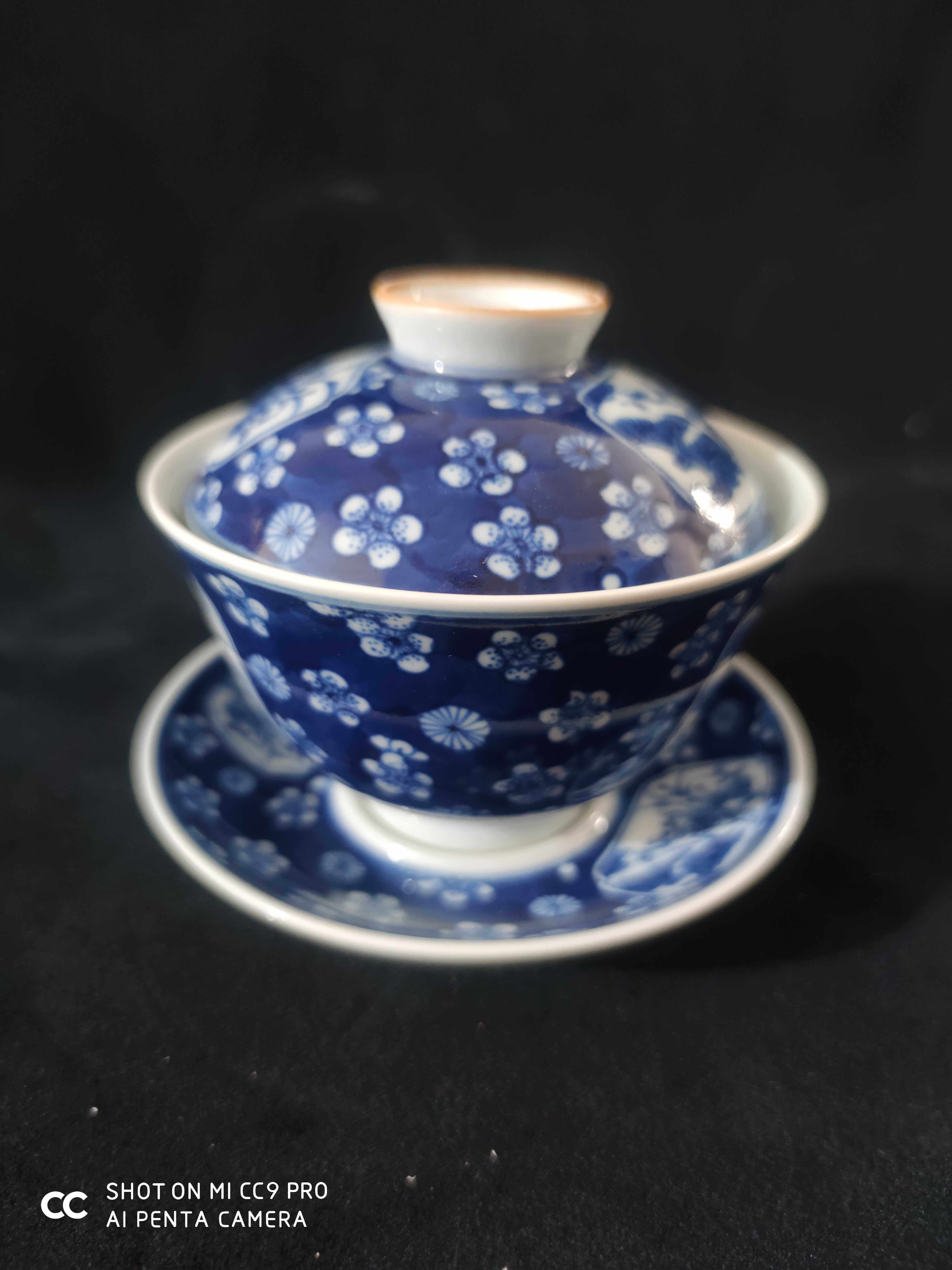 景德镇陶瓷民间收藏老货手绘寒窑茶具盖碗三才敬茶盖碗