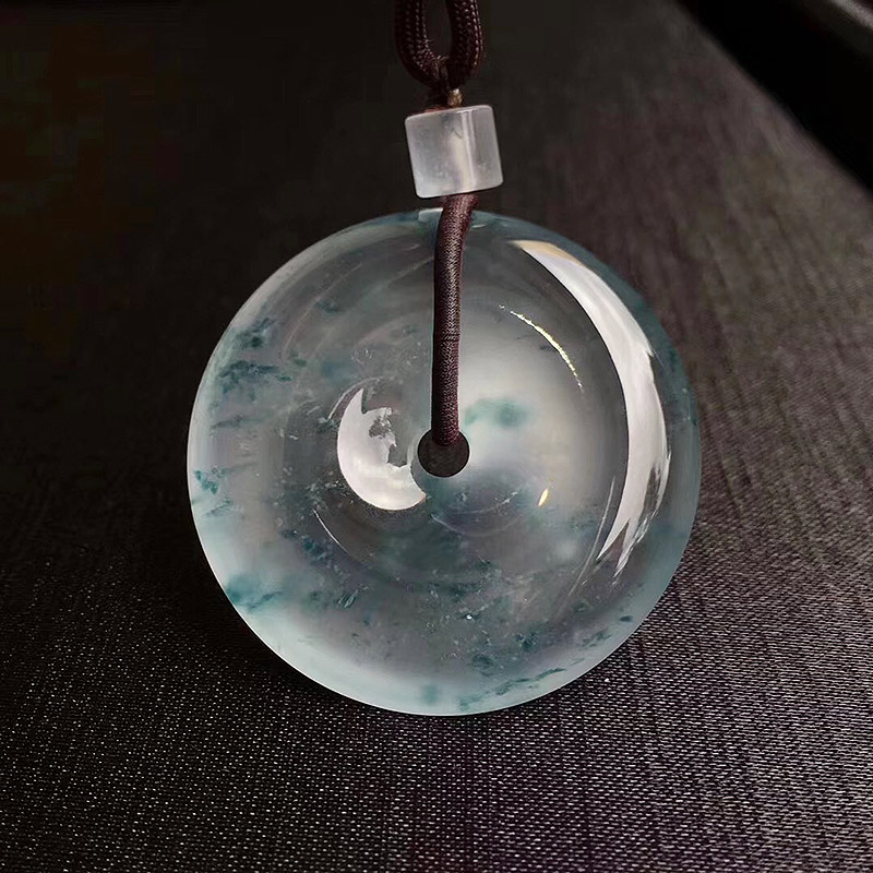 平安扣翡翠玻璃种飘大气吊坠货老高档起光通透颈饰