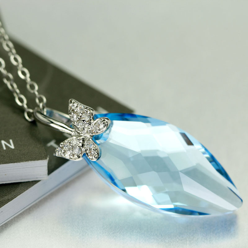 gloss天使眼泪项链 蓝色橄榄形元素水晶吊坠女士款七夕情人节礼物