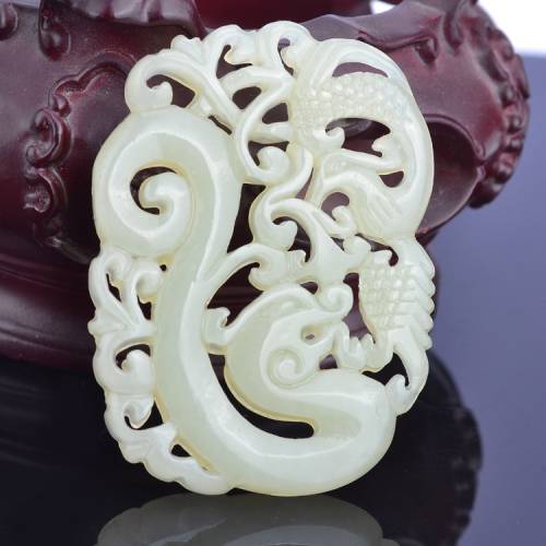 正品新疆和田玉龙龙凤镂空挂件白玉籽料龙凤吉祥颈饰