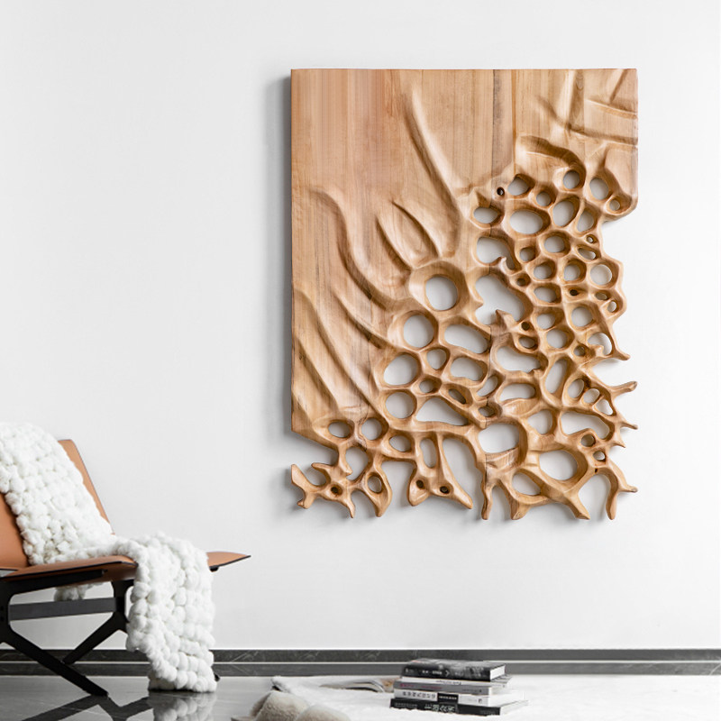 简约现代创意木雕装饰画样板装置客厅玄关壁饰现代装饰画