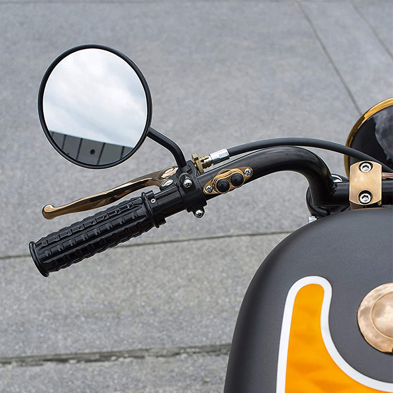 fangster哈雷通用圆形复古后视镜软尾戴纳黑色反光镜摩托车后视镜