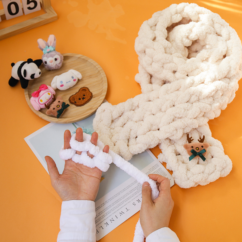 手指编织女友自己冰岛线粗尾巴围巾手织diy毛线