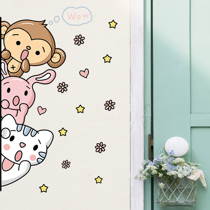 墙贴小动动物叠罗汉客厅幼儿园卧室房门贴自粘画墙贴