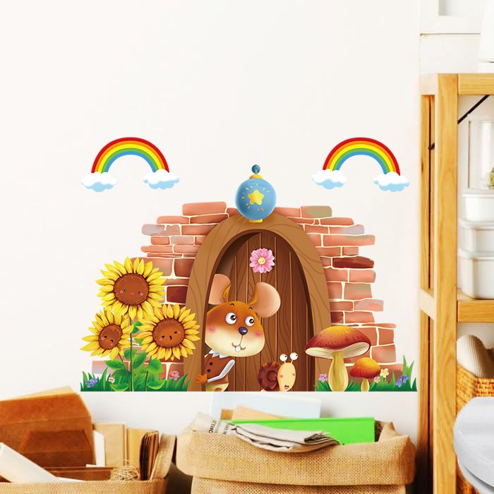 可移墙贴可爱小老鼠幼儿园卡通墙角房门儿童墙壁墙贴