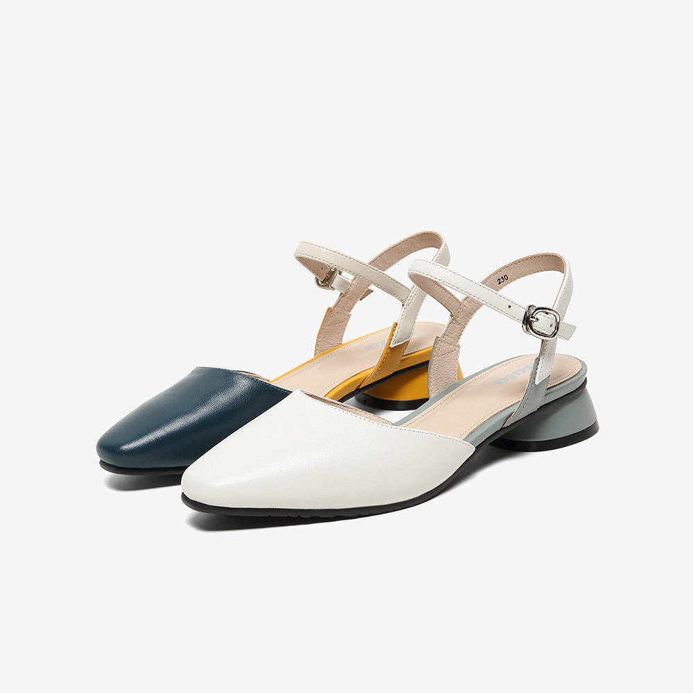 bata2020夏商场同款一字带拼色仙女风半包头单凉鞋平底ahr05bh0