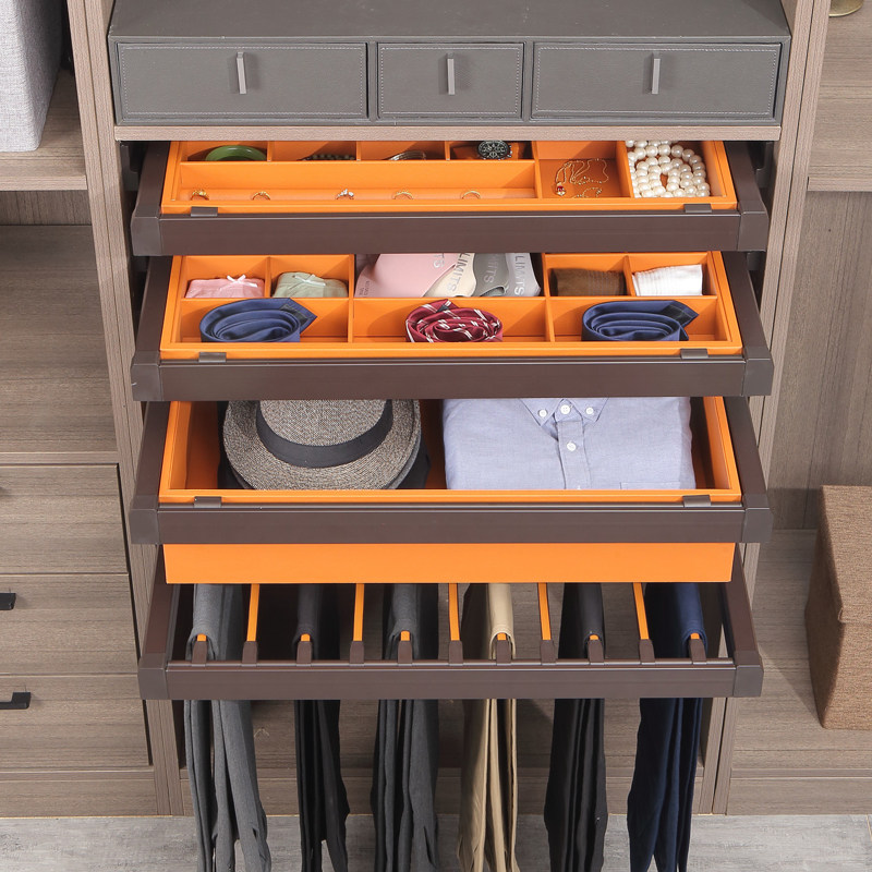 裤架衣柜内置首饰盒皮革多功能家用拉篮抽屉式裤柜内裤架