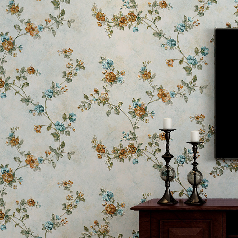 美式乡村壁纸复古田园小花墙纸无纺布3d客厅无纺布墙纸