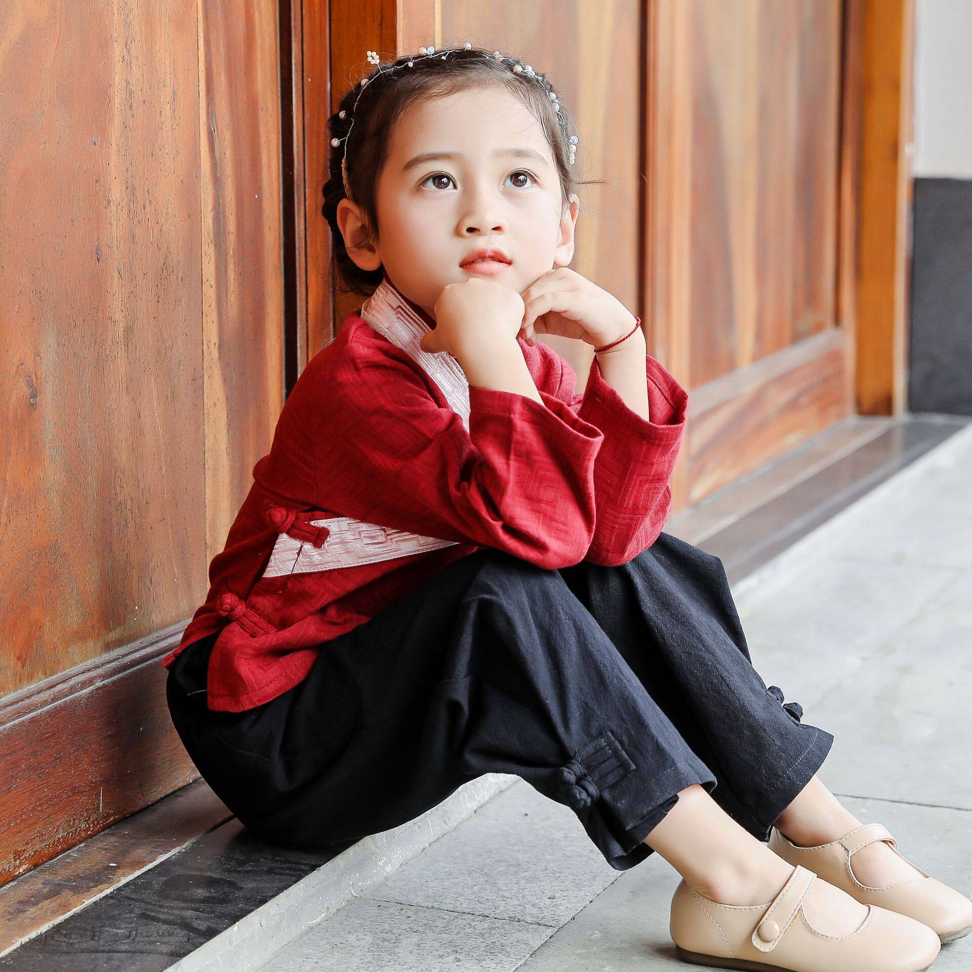 男女女童汉服春秋小女孩棉麻套装儿童唐装国学唐装