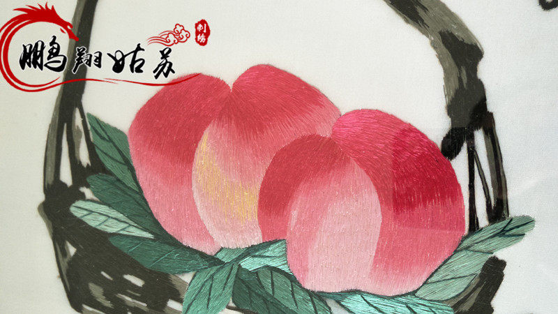 苏绣成品客厅挂画手工刺绣桃子多福多玄关餐厅苏绣