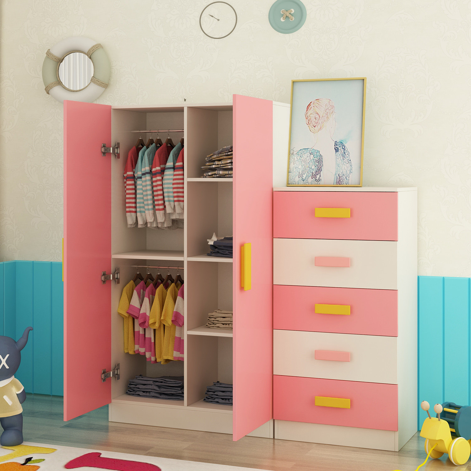 儿童衣柜抽屉收纳柜子简约现代经济型卧室宝宝简易衣柜