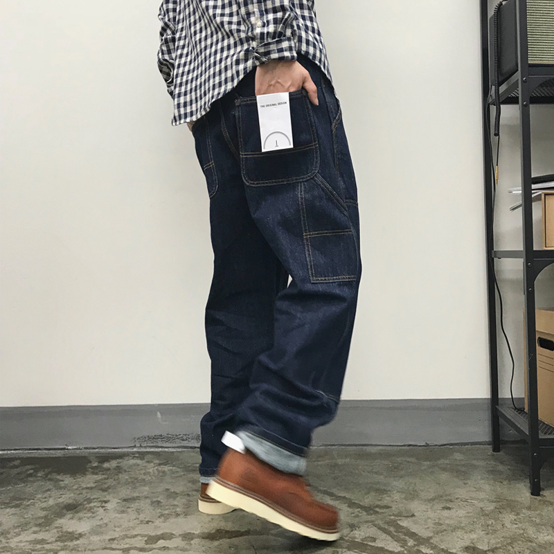 徐太浪@春季美式休闲阔脚原色牛仔裤 日系复古余文乐工装长裤男潮