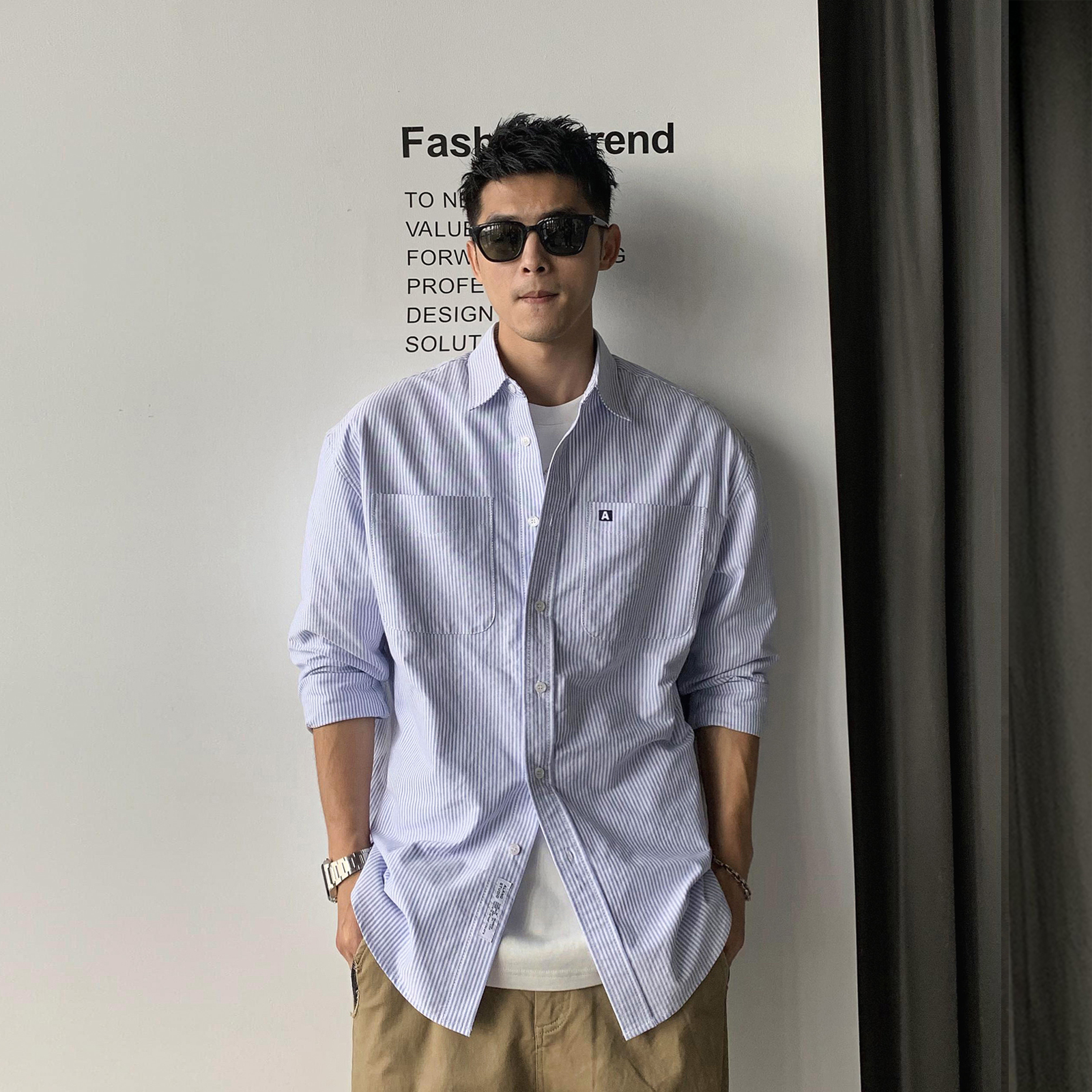 徐太浪国潮经典条纹衬衫男痞帅轻熟风长袖衬衣成熟风休闲寸衫外套