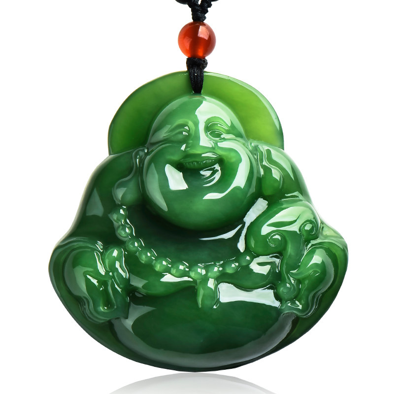 绿翠翠玉楼碧玉吊坠玉佛挂坠和田菠菜绿笑佛玉颈饰