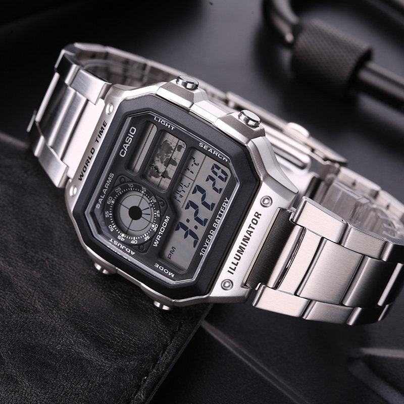 casio卡西欧手表男复古方块多功能运动防水电子表ae1200ae1300