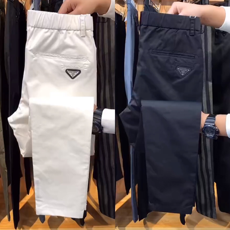 春夏薄款休闲裤子男白色简约百搭小脚裤韩版潮流修身商务直筒长裤
