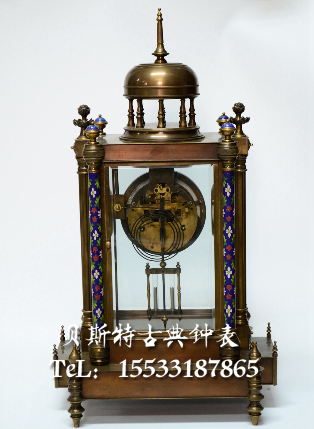 机械钟表条案座钟纯铜景泰蓝发条报时台钟壁炉台钟