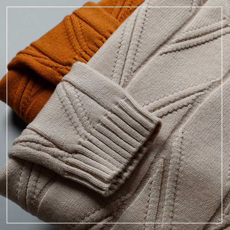 高品质重工工艺麻花纹路卡其色秋冬毛衣毛衫针织衫针织衫