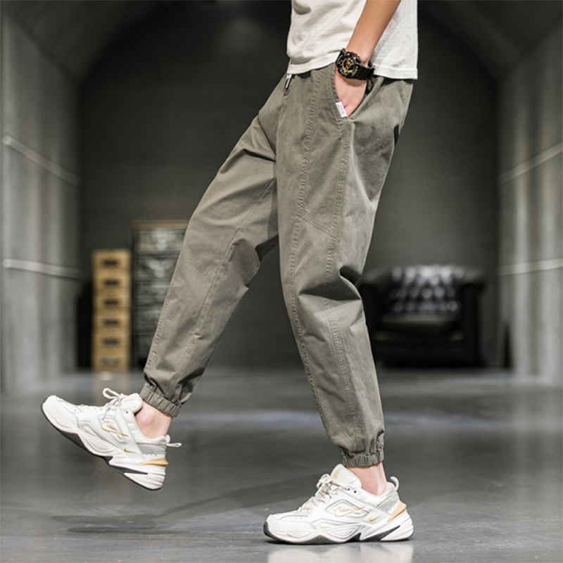 潮牌军绿色工装裤男束脚宽松春秋季男款纯棉韩版潮流休闲裤子男士