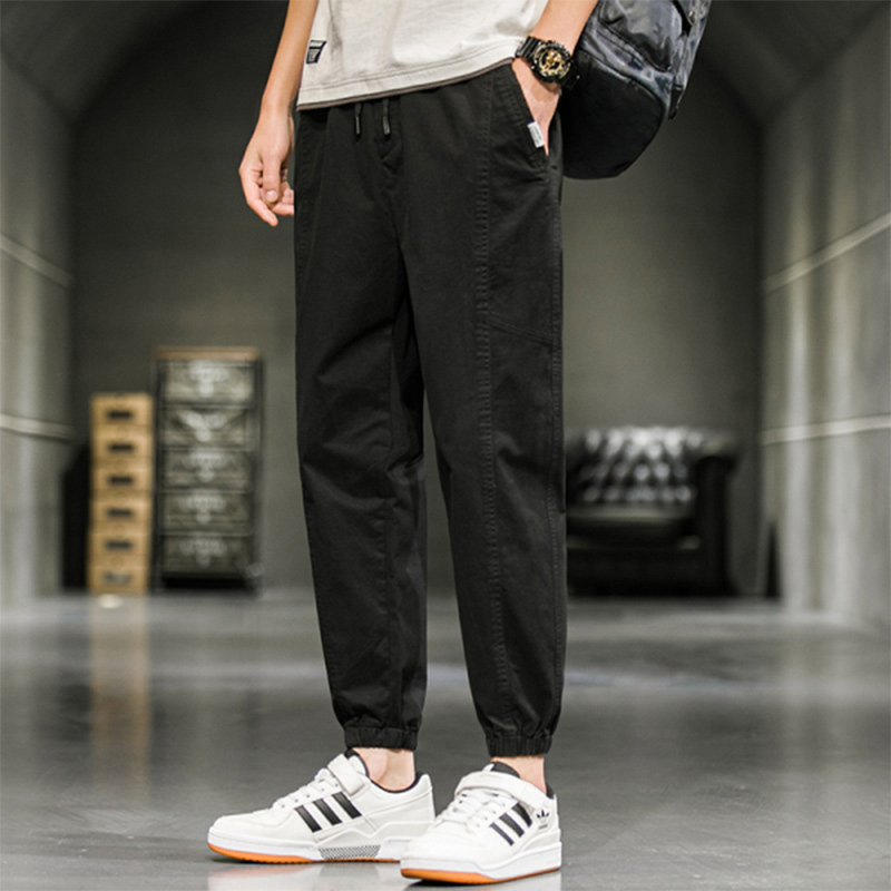 夏季抽绳裤子休闲裤休闲黑色潮流韩版纯棉宽松休闲裤