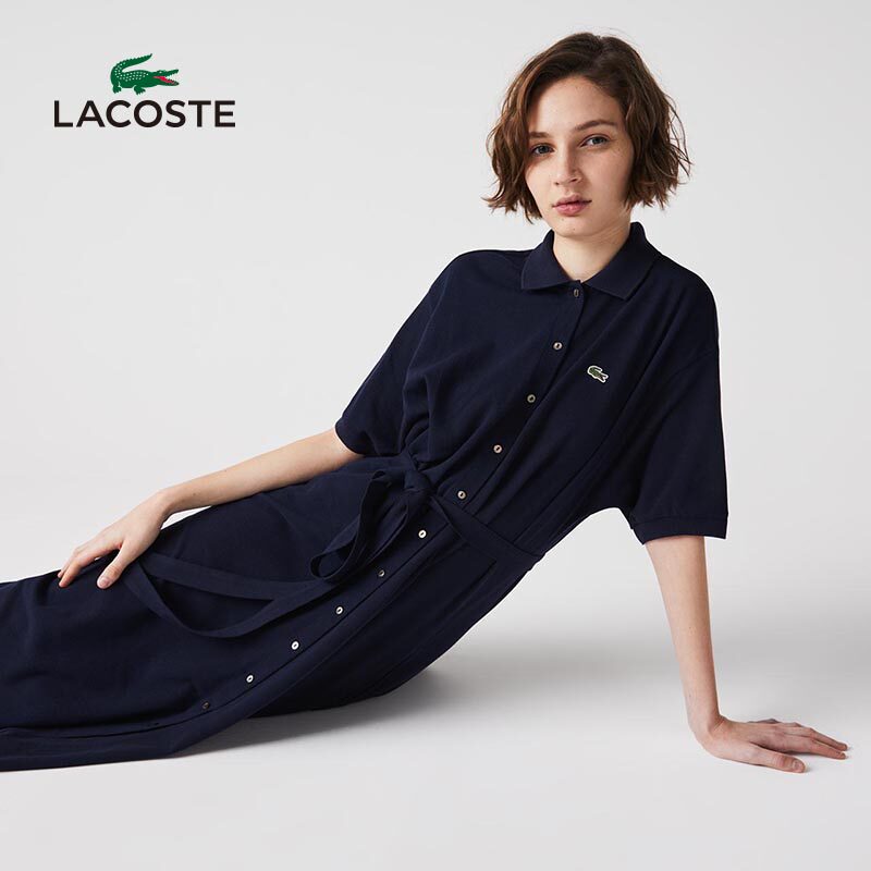 lacoste法国鳄鱼女装夏季法式收腰宽松短袖翻领连衣裙连衣裙