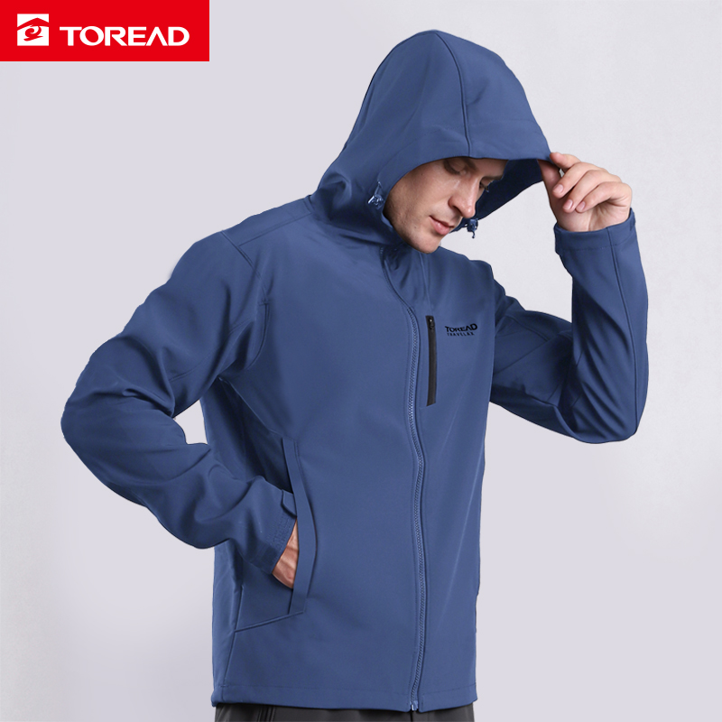 探路者软壳冲锋衣男潮牌春秋季户外防风防水抓绒衣加绒运动外套女