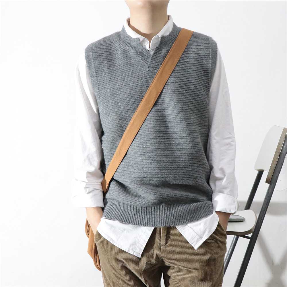 韩国东大门学院背心秋冬季男士坎肩无袖针织马甲背心