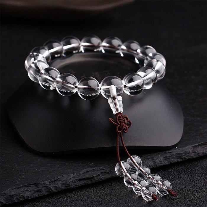 水晶天然水晶手链白水晶佛珠手链单圈白念珠手串手手饰