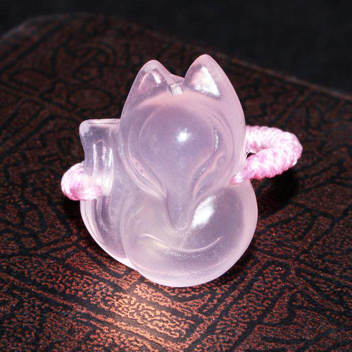 戒指开光天然粉晶狐狸冰粉狐仙戒面萌狐指环戒指