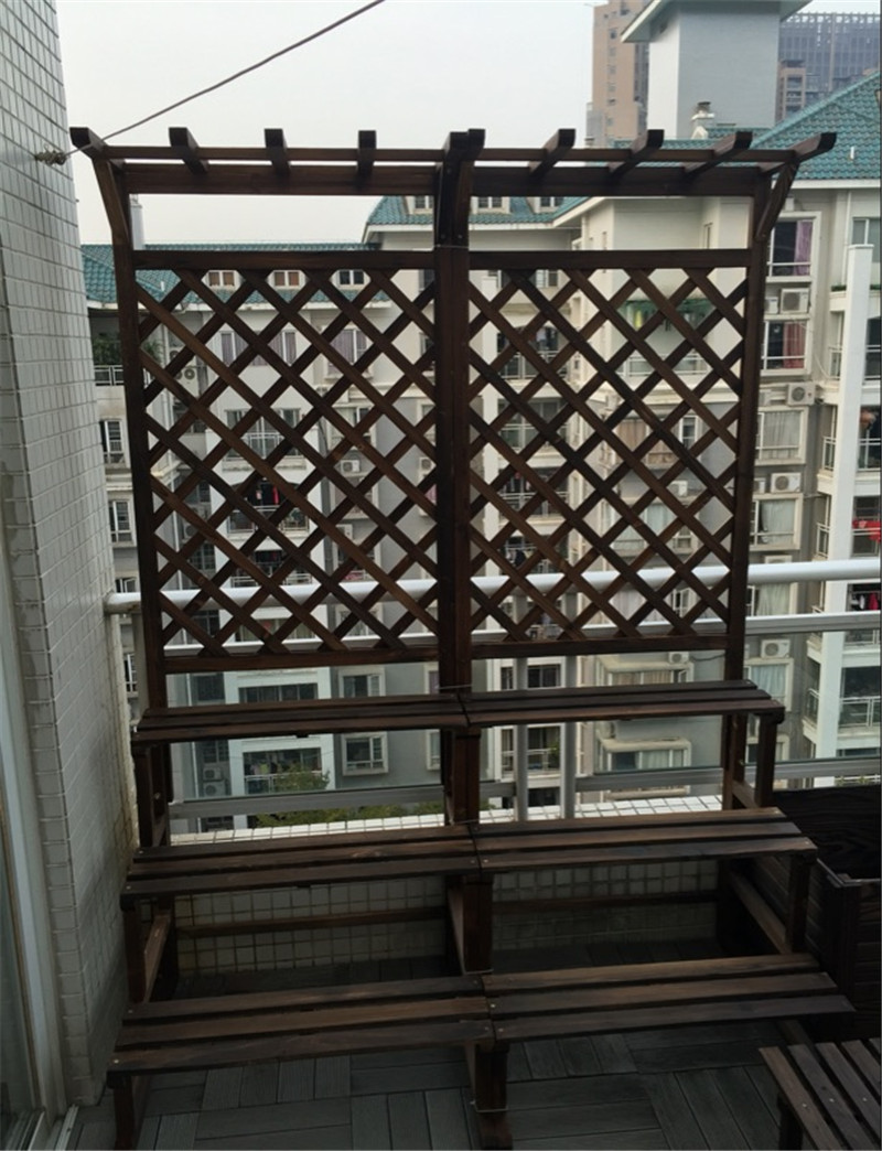 碳化防腐木户外阳台花架 实木网格台阶花架 围栏屏风隔断台阶吊篮