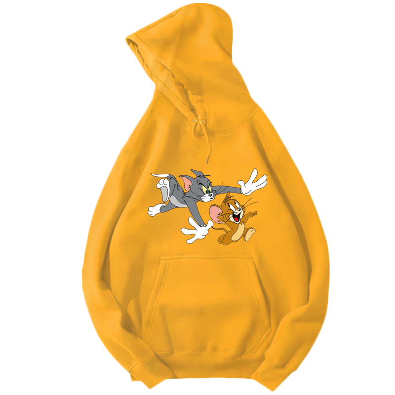 猫和老鼠联名男秋冬季新汤姆猫印花外套宽松百搭女学生连帽卫衣服