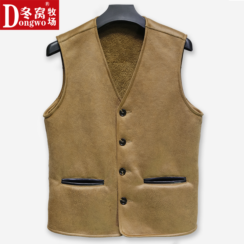 羊羔毛羊剪绒马甲男中老年人冬加厚保暖羊毛背心马夹羊绒坎肩短款