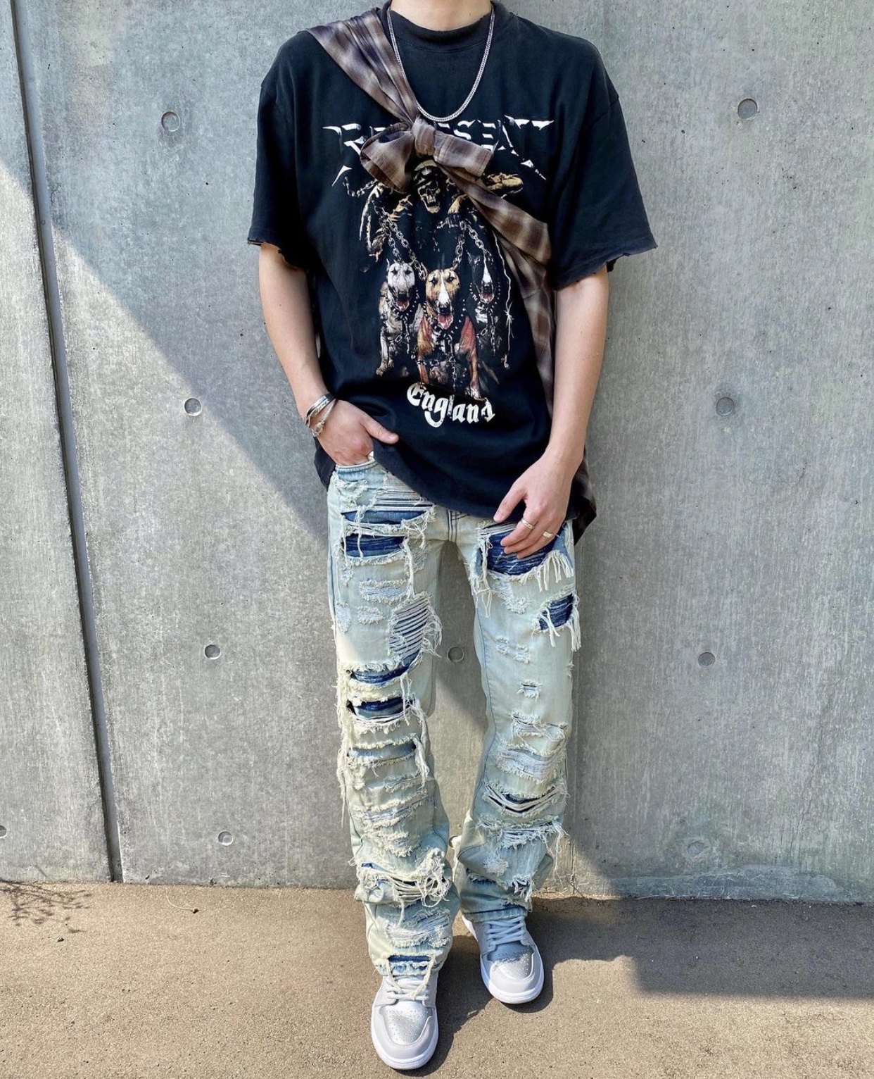 represent地狱水洗做旧破坏短袖vintage宽松fog高街t恤