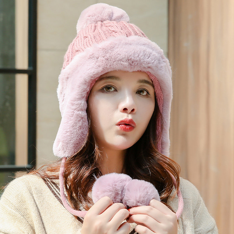 冬天雷锋帽子女士针织加绒毛线帽冬季护耳秋冬东北骑车防风保暖帽