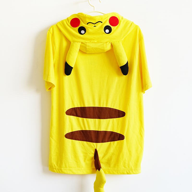 日本pokemon动漫周边正版精灵宝可梦皮卡丘连帽短袖卡通动漫t恤