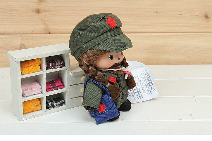 日本正品monchhichi萌趣趣娃娃军装bb原装正版蒙奇奇情侣公仔玩偶