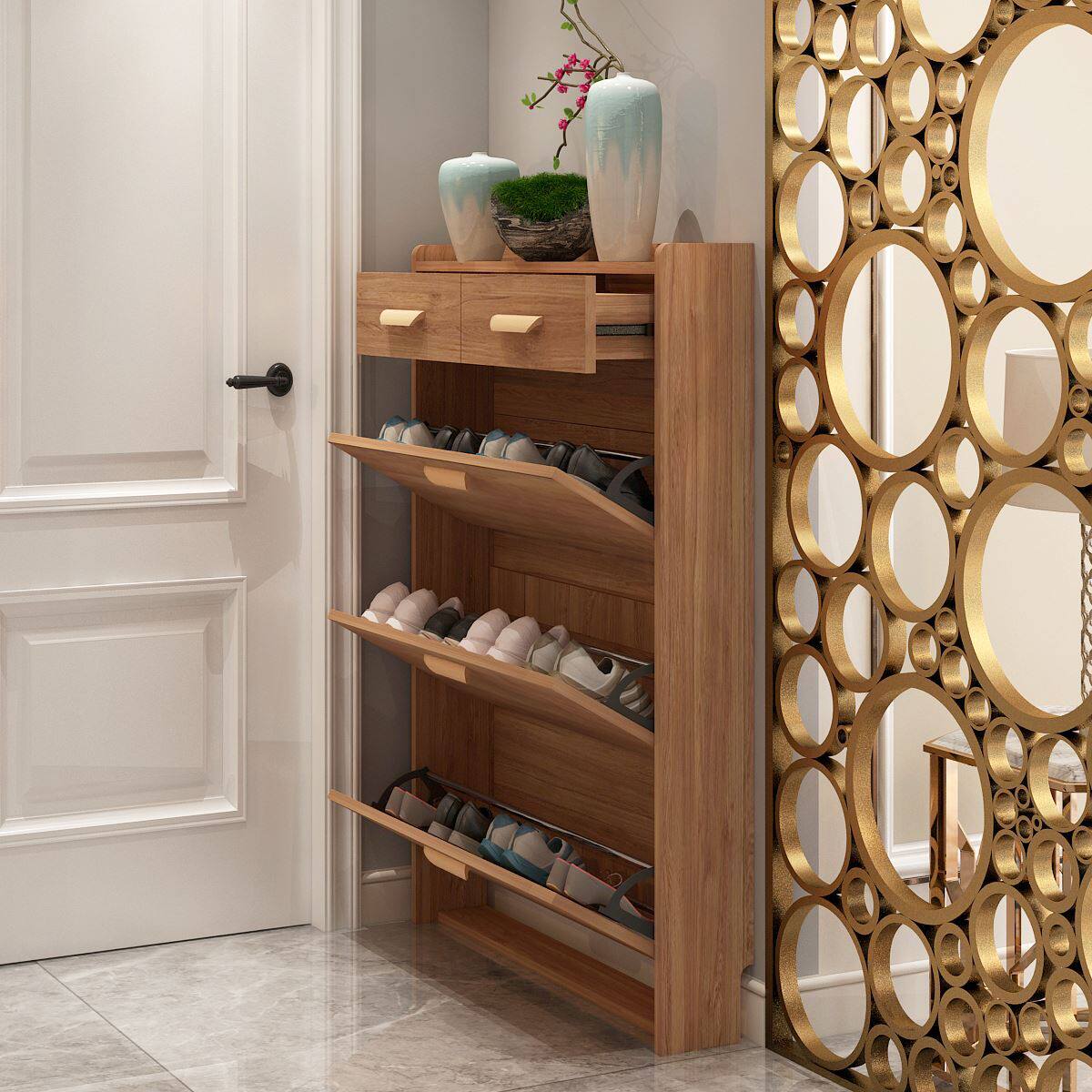 窄小翻斗鞋柜鞋架门口简易小型迷你置物架落地鞋柜