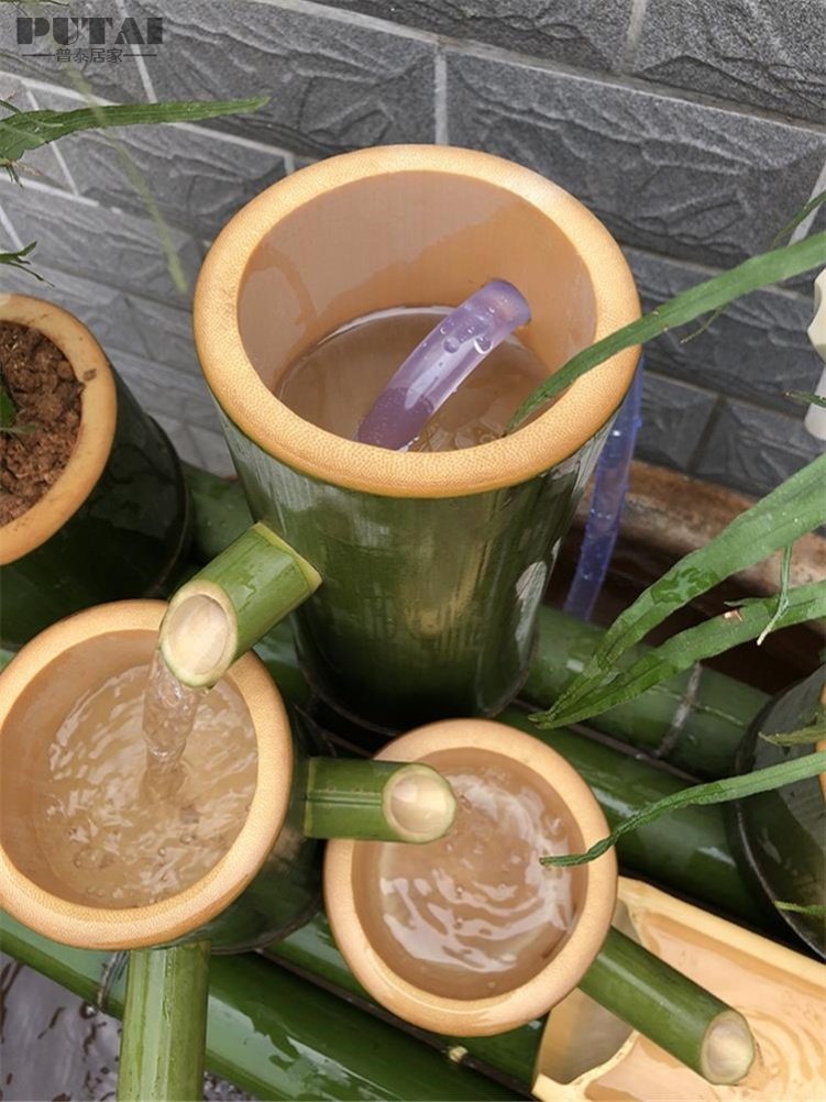 水流过滤手工瓷鱼缸养鱼盆鱼缸插电自动循环水系统水器流水竹子