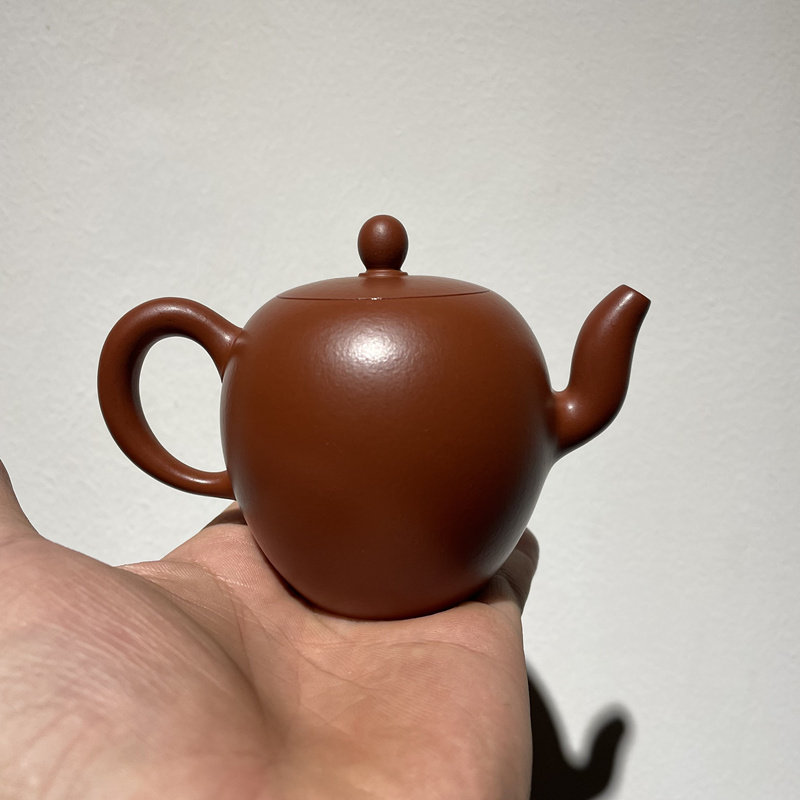 潮州明德园谢华监制朱砂红玫瑰梨型壶手拉紫砂壶朱泥壶茶壶