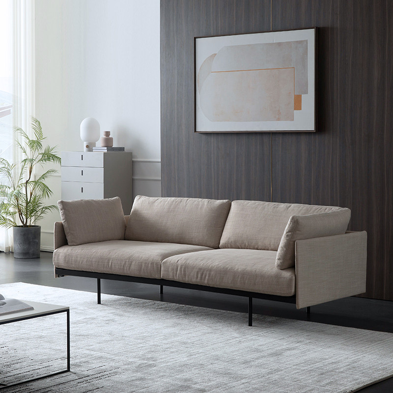 意式极简现代简约北欧布艺沙发羽绒直排三人位定做浅色布艺沙发