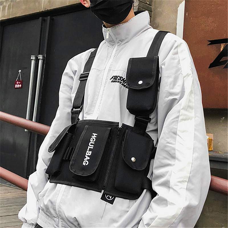 港风嘻哈胸包马甲包潮街头工装男机能战术多口袋子弹包原创背心包