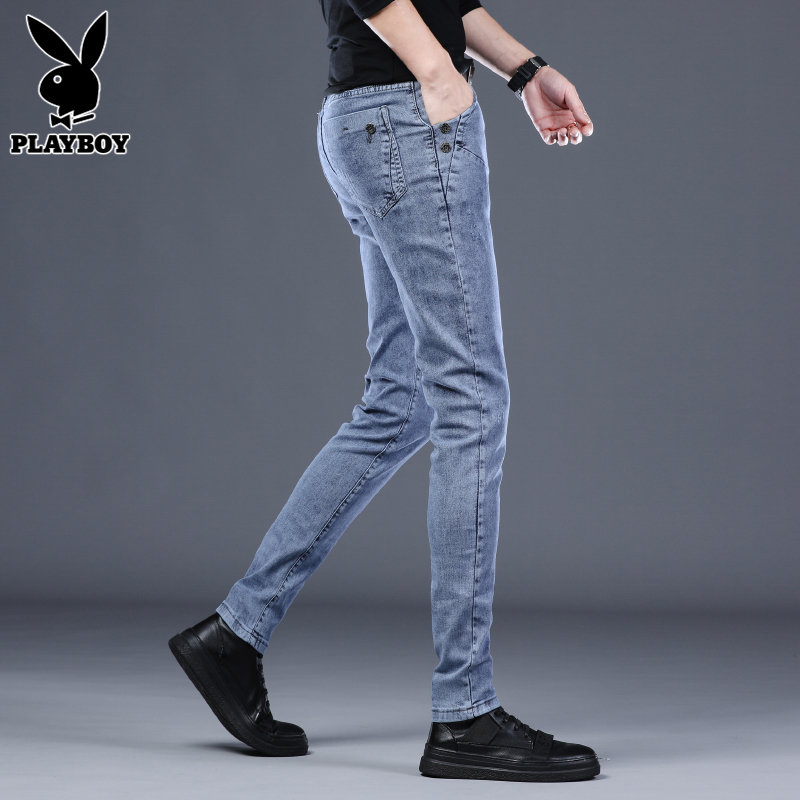 花花公子夏季牛仔裤男士弹力修身小脚韩版潮流百搭休闲长裤子男裤