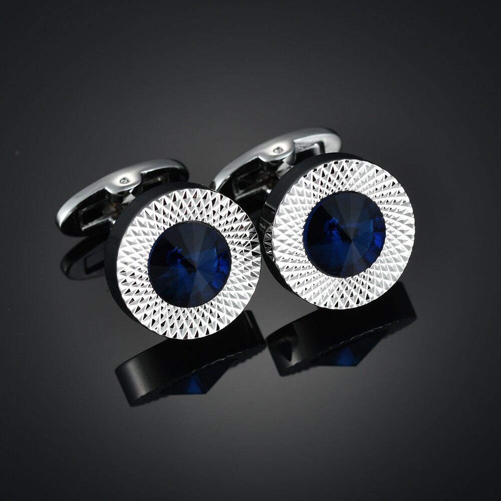 袖扣新款高品质法式男士蓝色水晶袖钉cufflinks袖扣