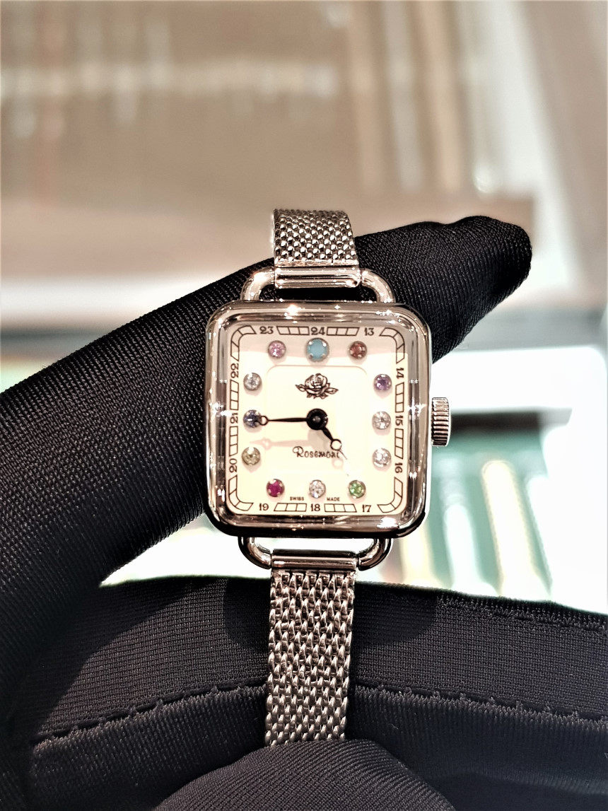 韩国代购rosemont 罗斯蒙特 方表盘 12色宝石 银色 编织表带 手表